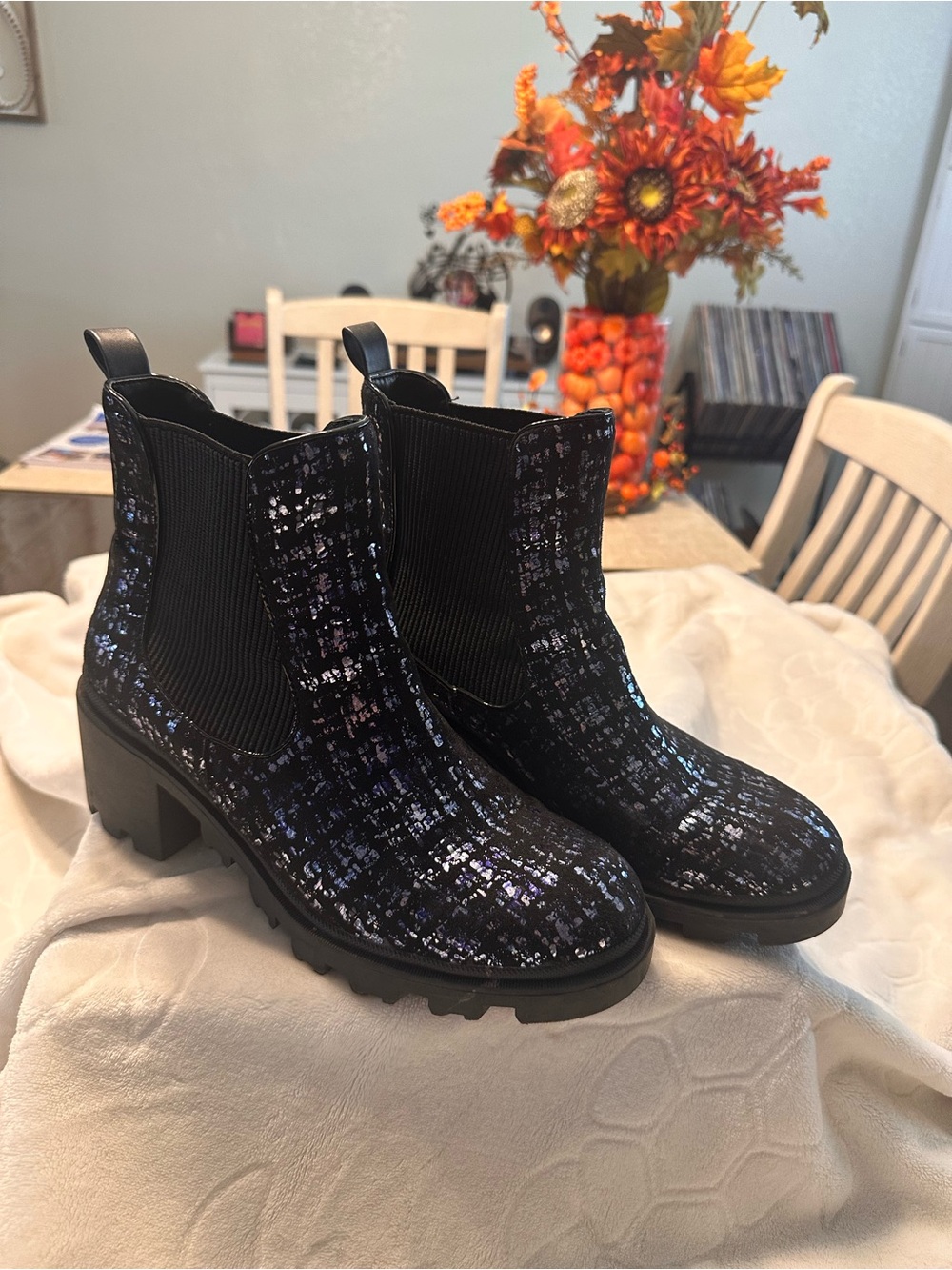 Betsey Johnson Black Iridescent Chelsea Ankle Boots